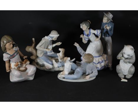 Lladro Nao Figurines Collection - Girl with Kittens, Panda Bear, Boy with Dog, Flamenco Dancing Couple, Lesson for the Dog.- 