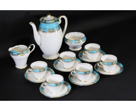 Aynsley Teal and White Coffee Service 15 PiecesThis Aynsley coffee service set includes 15 pieces in teal and white, consisti