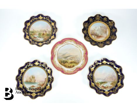 Four Aynsley cabinet plates, 19th Century, each central reserve finely painted with Continental scenes, titled 'The Ilheo Fun