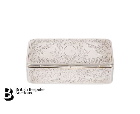 Victorian silver table snuff box, London hallmark dated 1838, mm Charles Rawlings &amp; William Summers. The snuff box having