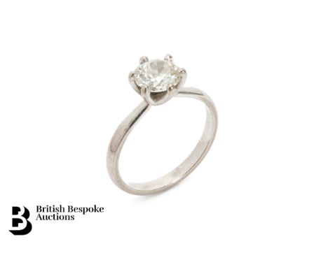 18ct white gold old cut solitaire diamond ring, size Q+, approx 4.6 gms. The claw set diamond measures 7.42 x 7.70 x 4.23mm a