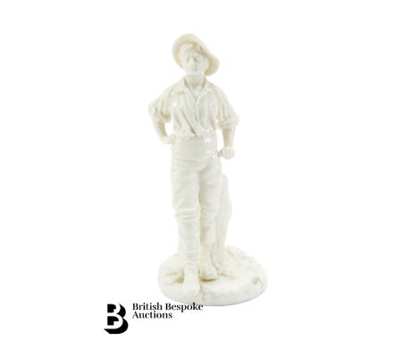 Royal Worcester figurine, modelled by James Hadley, a forrester leaning against a trunk, impressed marks to base, signed Hadl