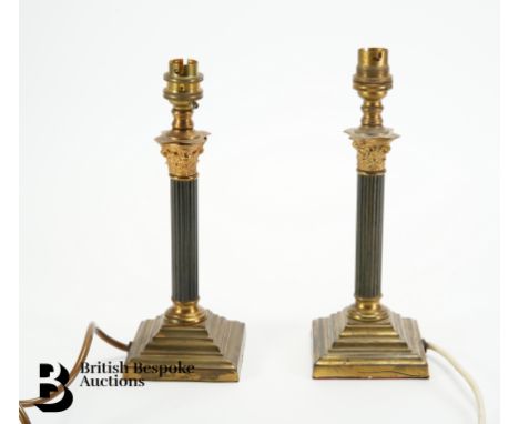 Pair of gilt brass lamp base in the form of Corinthian column, approx 26 cms.&nbsp;