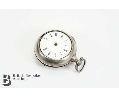 Quartermaine London pair cased pocket watch, London hallmark dated 1777. The watch having a 38mm white enamel face with Roman