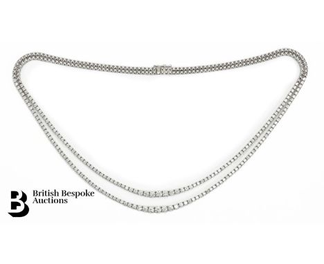18ct white gold diamond double strand necklace, London hallmark dated 2013.&nbsp; The platinum necklace set with 7.38 of grad