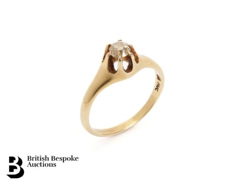 Canadian 14ct yellow gold solitaire diamond ring, circa 1910. The ring set with a solitaire diamond approx 30 pts, size M, ap