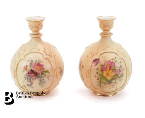 Royal Worcester blush ware vases, nr F126, circa 1906, painted with wild flower sprays, approx 16 cms h.&nbsp;Condition Repor
