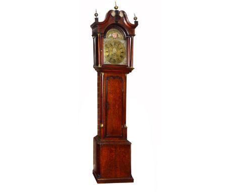 A GEORGE III OAK LONGCASE CLOCK, the arched brass dial with moon phase and date aperture by Nathl Brown, Manchester, the case