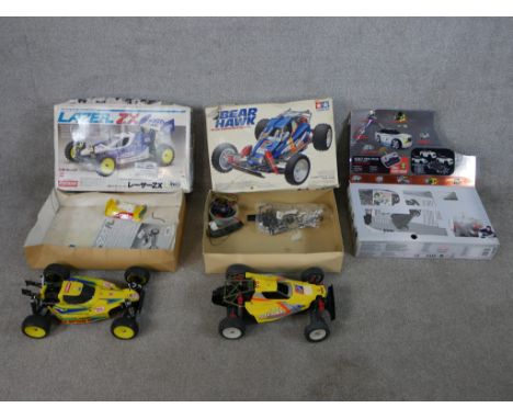 Three boxed scale model vehicles to include Kyosho 1:10 Lazer ZX remote control car, Tamiya  1:10 Bear Hawk remote control &a