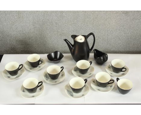 A mid 20th century Midwinter 'Nature Study' Terence Conran coffee set, comprising of cups, saucers, sugar bowl, milk jug and 