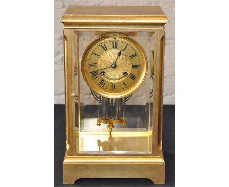 An E W Streeter brass striking regulator mantle clock. late 19th century, coiled spring gong strike movement, having gilt bra