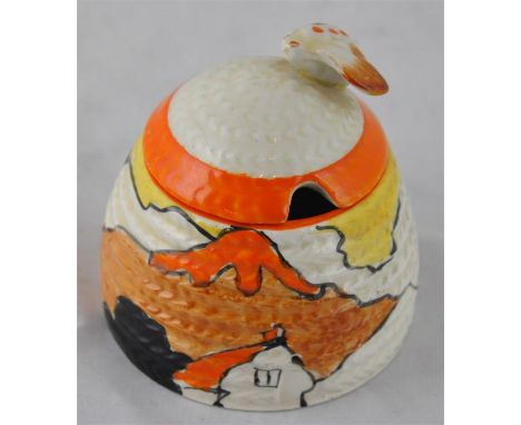 Clarice Cliff for Newport Pottery, a Mountain small beehive honey pot, Fantasque Bizarre marks, 7.5cm high CONDITION: Hairlin