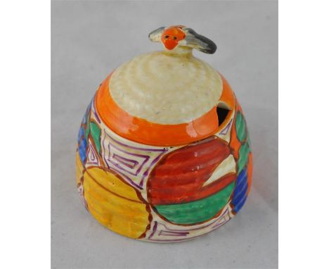 Clarice Cliff for Newport Pottery, a small Orange Melon beehive honey pot, Fantasque Bizarre marks, 7.5cm high  