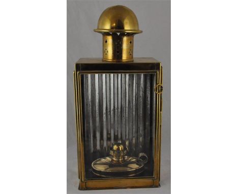 A large brass carriage lamp, with removable working lantern, approx 52cm high x 24cm wide x 16cm deep.