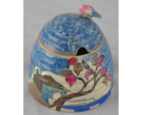 Clarice Cliff for Wilkinson, a Blue Japan beehive honey pot, Bizarre mark, 9cm high   CONDITION: ground to base / unglazed in
