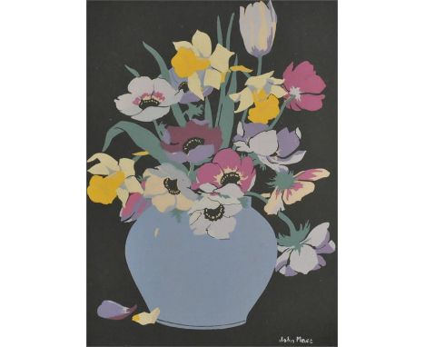 John Mace, "Still life study of a vase of flowers", woodcut colour print, 22cm x 17cm, mounted framed and glazed.&nbsp;.