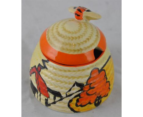 Clarice Cliff for Newport Pottery, a small House and Bridge beehive honey pot, Fantasque Bizarre marks, 7.5cm high CONDITION: