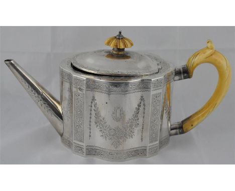 A Victorian silver teapot, by Andrew Crespel &amp; Thomas Parker, London 1869, in the neo-classical style, of undulating oval