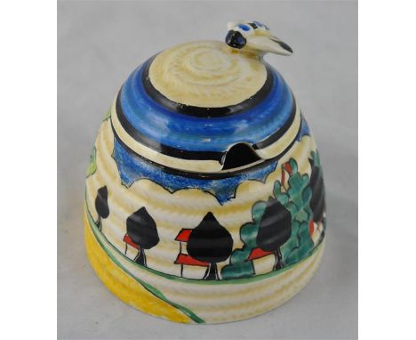 Clarice Cliff for Newport Pottery, a May Avenue beehive honey pot, Bizarre marks, 9cm high   CONDITION: Small chip under the 