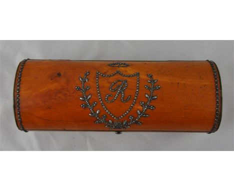 An unusual&nbsp;French Empire period needlework box, fashioned from yew wood, of oval cross-section&nbsp;with&nbsp;applied cu