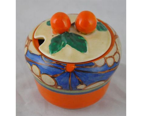 Clarice Cliff for Newport Pottery, a small Broth preserve pot, Fantasque mark, 6cm high CONDITION: Stained crazing and probab
