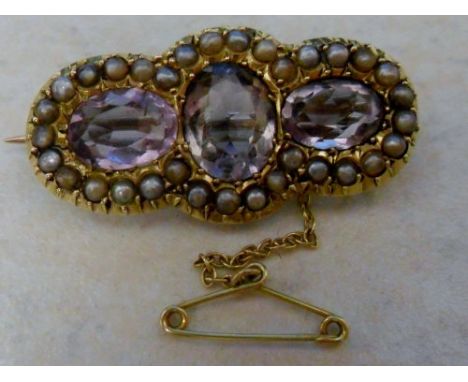15ct gold amethyst and pearl brooch