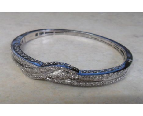 Silver bangle with diamond chips