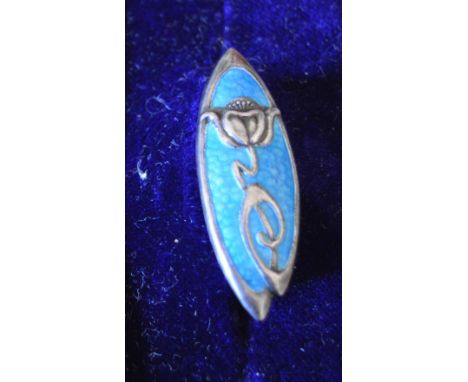 Art Nouveau silver & blue enamel brooch Birmingham 1909 stamped M & B