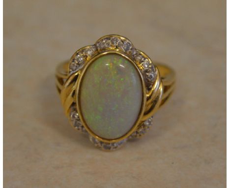 18ct gold opal & diamond ring, ring size R