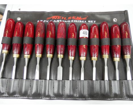 A 12 piece wood carving chisel set 