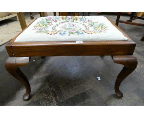 A Georgian style mahogany dressing stool on cabriole legs with tapestry seat 
