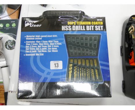 A new 99 piece titanium coated HSS drill bit set 