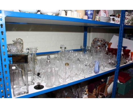 Collection of glassware including light fitting, decanters, vases, etc