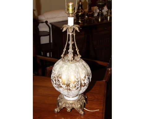 French ornate gilt metal and glass lamp base