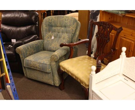 Button backed manual reclining chair and mahogany carver chair