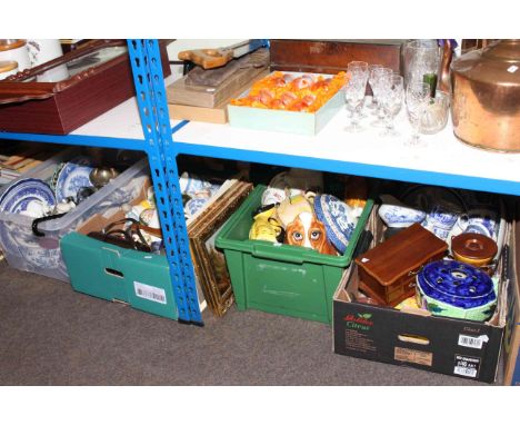Four boxes of various china, Ringtons, figures, print and horse print