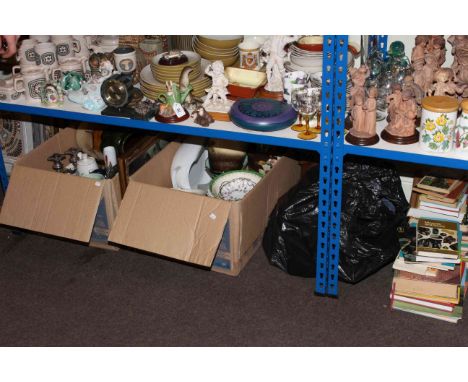 Edwardian mantel clock, large West German and other vases, various china, books, etc