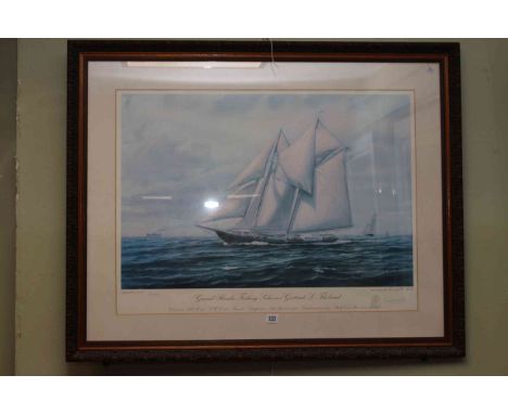 After Timothy Wells, Grand Banks Fishing Schooner Gertrude L. Thebaud, limited edition print no. 26/250, overall 83cm by 103c