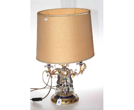 Continental porcelain and gilt metal figural table lamp with shade