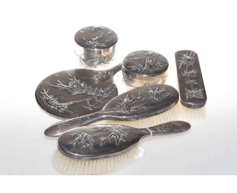 Chinese silver six-piece dressing table set by Wang Hing