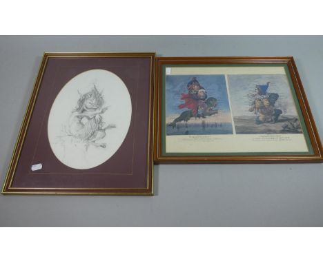 A Framed "Geography Bewitched" Print and a Print of a Pixie 