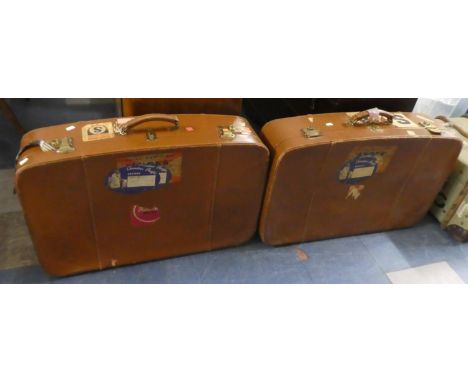 Two Vintage Suitcases with Labels for Canadian Pacific and Royal Mail Lines 