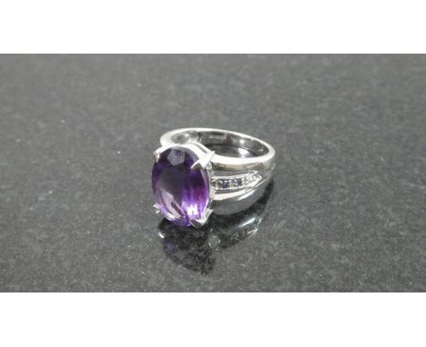 A 9ct White Gold and Amethyst Ladies Dress Ring, 6.4gms 