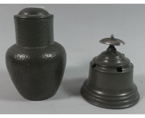 A Small Edwardian Pewter Tea Caddy and a Pewter Pen and Ink Stand 