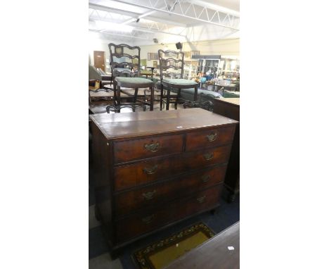 A 19th Century Oak Chest with Mahogany Banded Top having Two Short and Three Long Drawers, Bracket Feet, 114cms Wide 