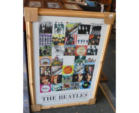 A Pine Framed Print Depicting The Covers of The Beatles LPS, "Through the Years", 69cms Wide 