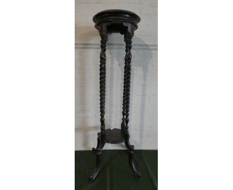 A Reproduction Barley Twist Torchere Stand with Circular Top and Stretcher Shelf, 100cms High 