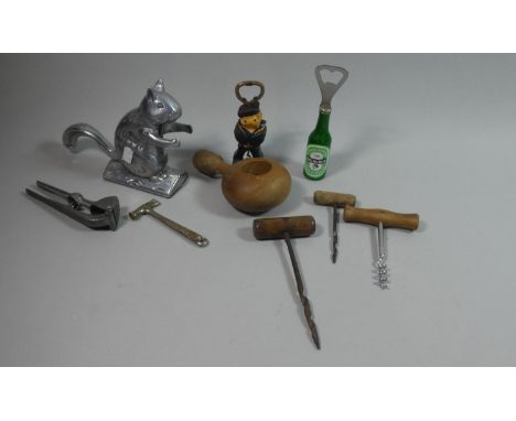 A Tray of Curios to include Squirrel Nutcracker, Corkscrews Etc 