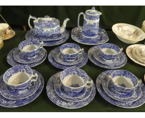 A Collection of Copeland Spode Italian to Include Six Trios, Teapot, Hot Water Jug, Rectangular Stand and Two Plates 