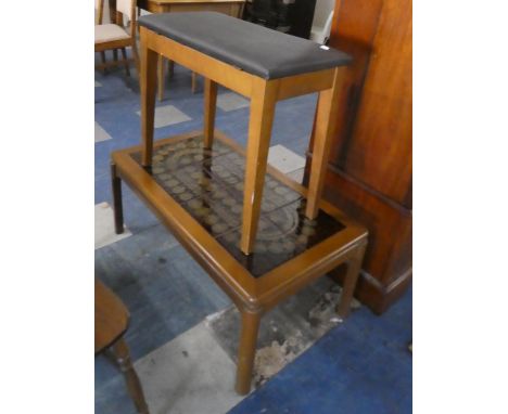 A Vintage Tile Topped Coffee Table and a Lift Top Organ Stool Containing Sheet Music 